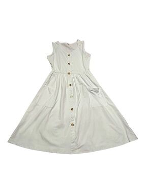 White Sleeveless Button-Front Dress with Pockets. Size M.
